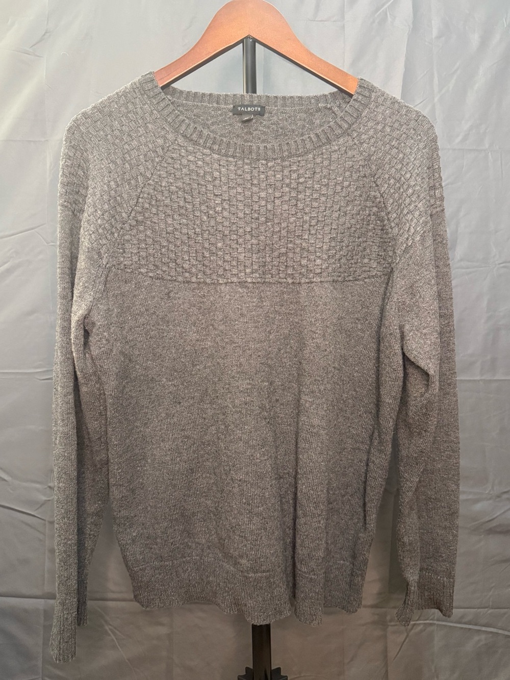 Talbots Gray Basketweave Yoke Pullover Sweater